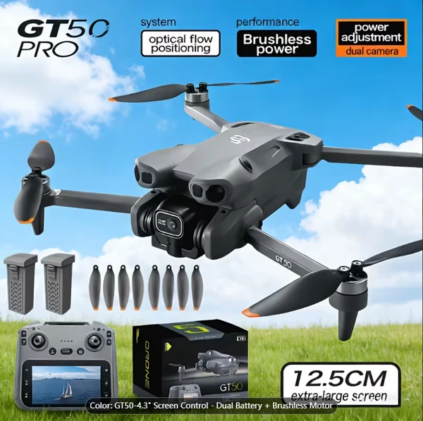 GT50 Drone With Camera, HD Screen Remote Control Drone, Supports APP Control, Real-time Video Remote Control Quadcopter, 4K Video Shooting, Equipped With Battery, Birthday Gift Indoor/Outdoor Drone Ai