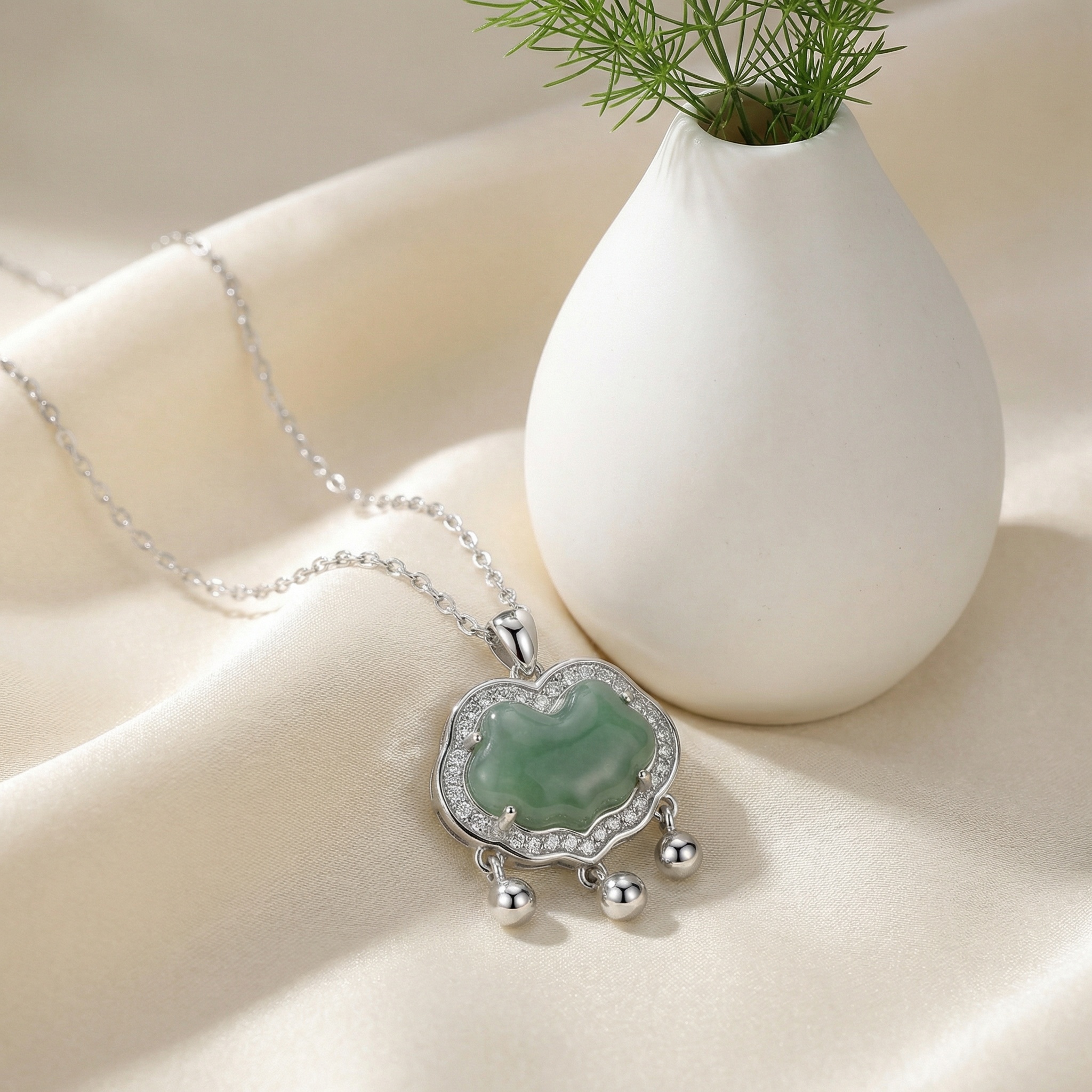 Sterling Silver Jade Lock Necklace, picture 3 of 3