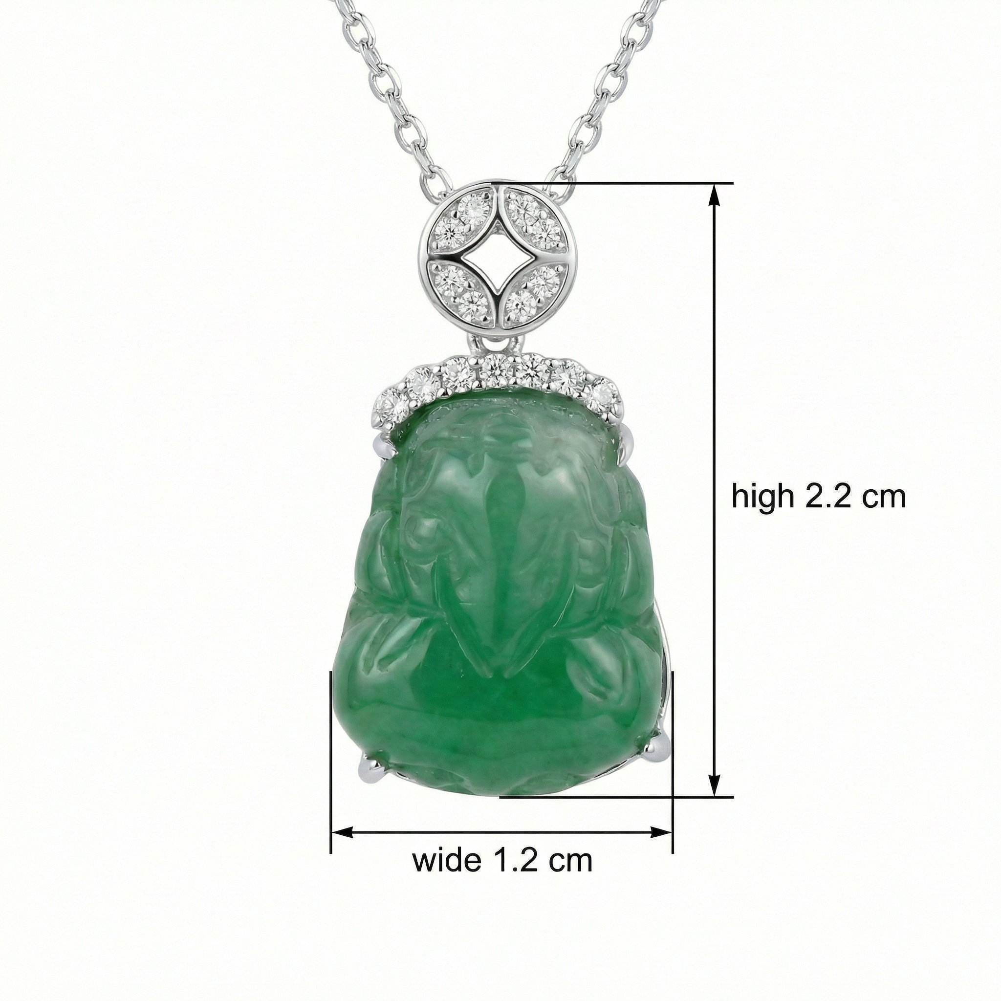925 Sterling Silver Elegant Green Jadeite Laughing Buddha Pendant Necklace with Sparkling Stone Accents 