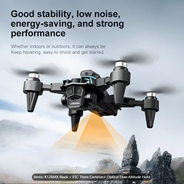 K12MAX Quadcopter Professional Drone, With ESC, Three Cameras, APP Image Transmission, Optical Flow Altitude Stabilization, One-click Takeoff And Landing, Brushless Motor, 360-degree Special Effect Re