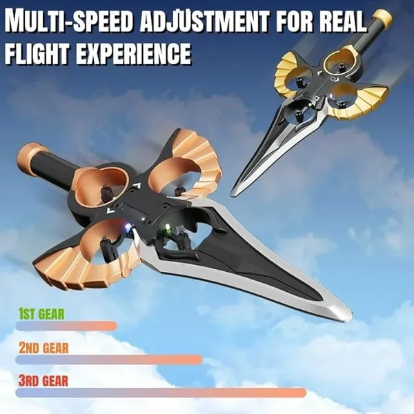 Feijian Remote-Controlled Glider - 2025 Remote-Controlled Feijian And 3-Speed Stunt Control (Controller Mode) Lightweight Remote-Controlled Aircraft, Suitable Gift For Teenagers And Adults (Gold)
