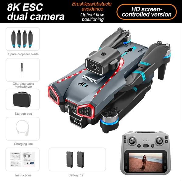 A18 MAX Drone] High-definition Electrically Adjustable Dual Cameras, Equipped With A 4.5-inch Screen, Obstacle Avoidance Function, 360-degree Roll, Foldable Design, Dual Batteries | Brushless Motor, G