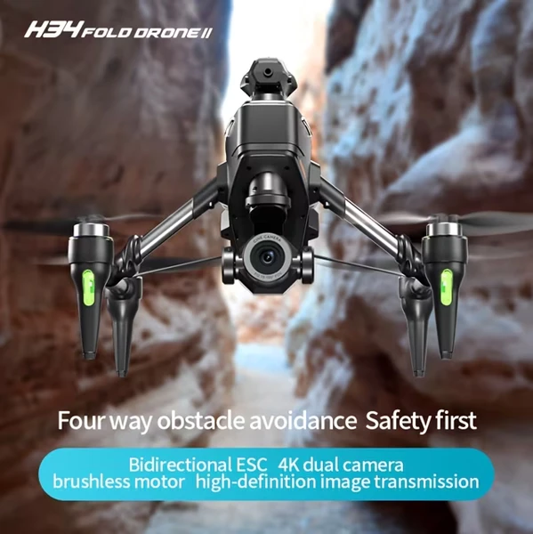2026 Model H34 High-definition Aerial Photography Drone (brushless Version) Electrically Adjustable Dual Lenses 360° Obstacle Avoidance System, Bidirectional Electric Stabilization Control System (2 E