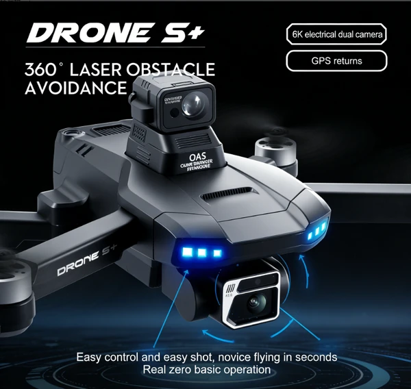 DRONE S+ 6K Electric Tuning Dual-Camera Drone With 360° Laser Obstacle Avoidance, GPS Automatic Return, Perfect Aerial Photography Tool For Beginners With Zero Threshold