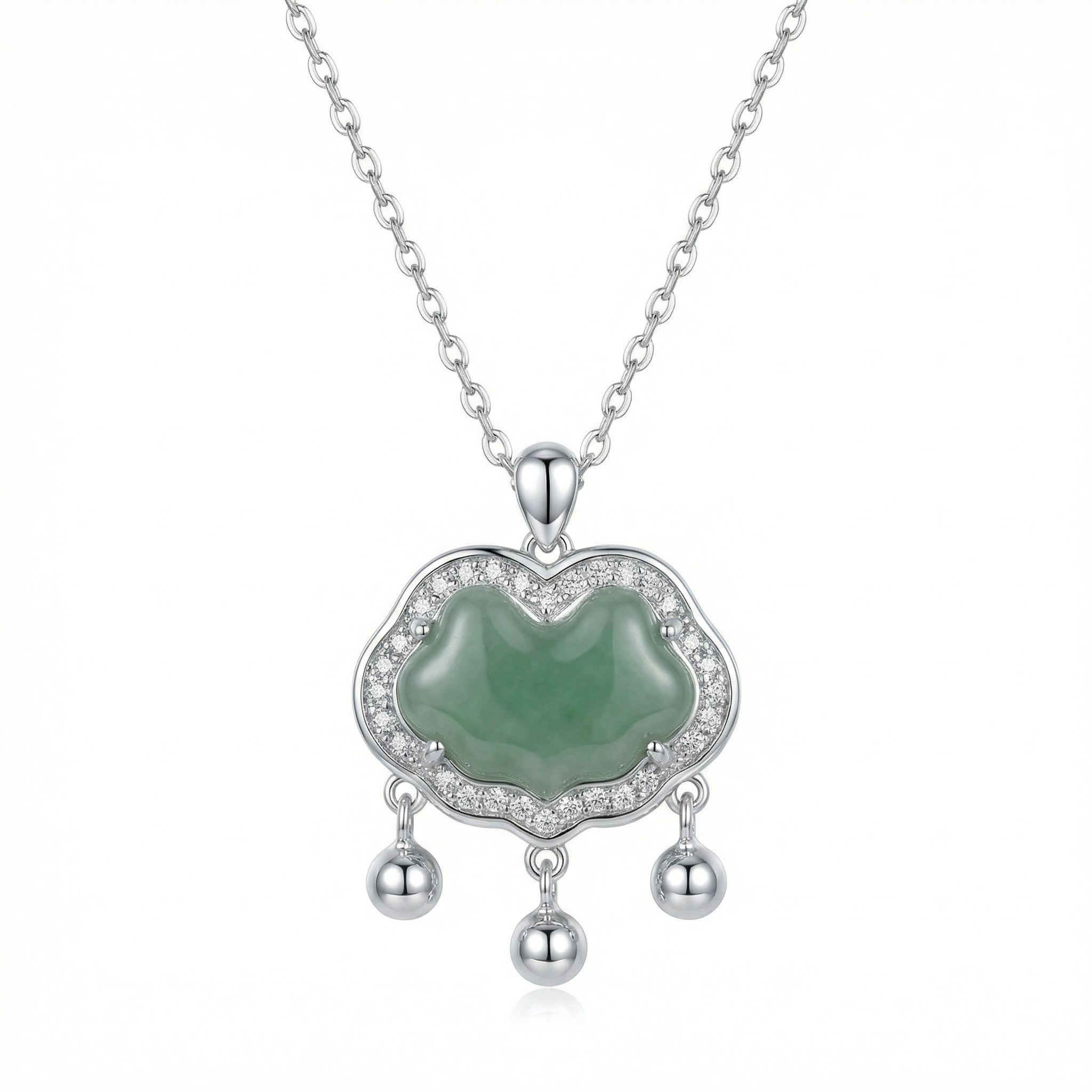 Sterling Silver Jade Lock Necklace