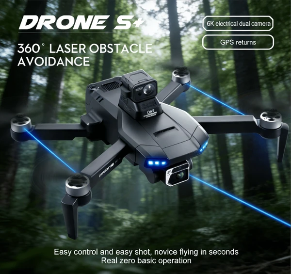 DRONE S+ 6K Electric Tuning Dual-Camera Drone With 360° Laser Obstacle Avoidance, GPS Automatic Return, Perfect Aerial Photography Tool For Beginners With Zero Threshold