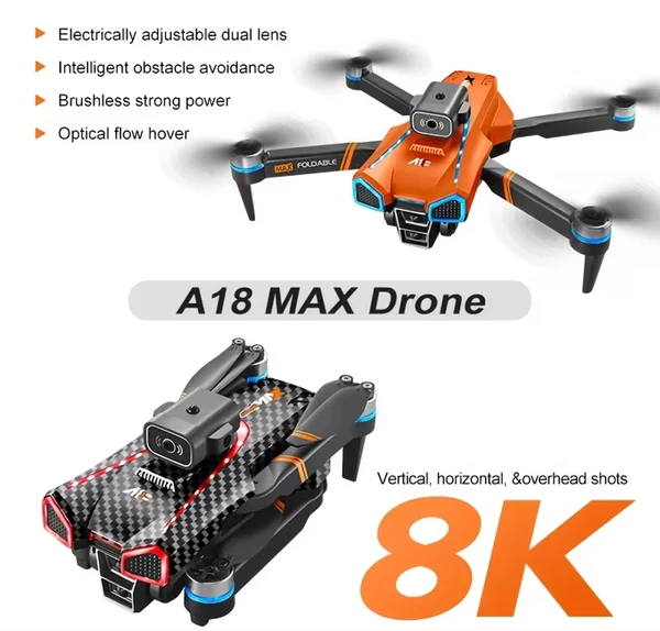 A18 MAX Drone] High-definition Electrically Adjustable Dual Cameras, Equipped With A 4.5-inch Screen, Obstacle Avoidance Function, 360-degree Roll, Foldable Design, Dual Batteries | Brushless Motor, G
