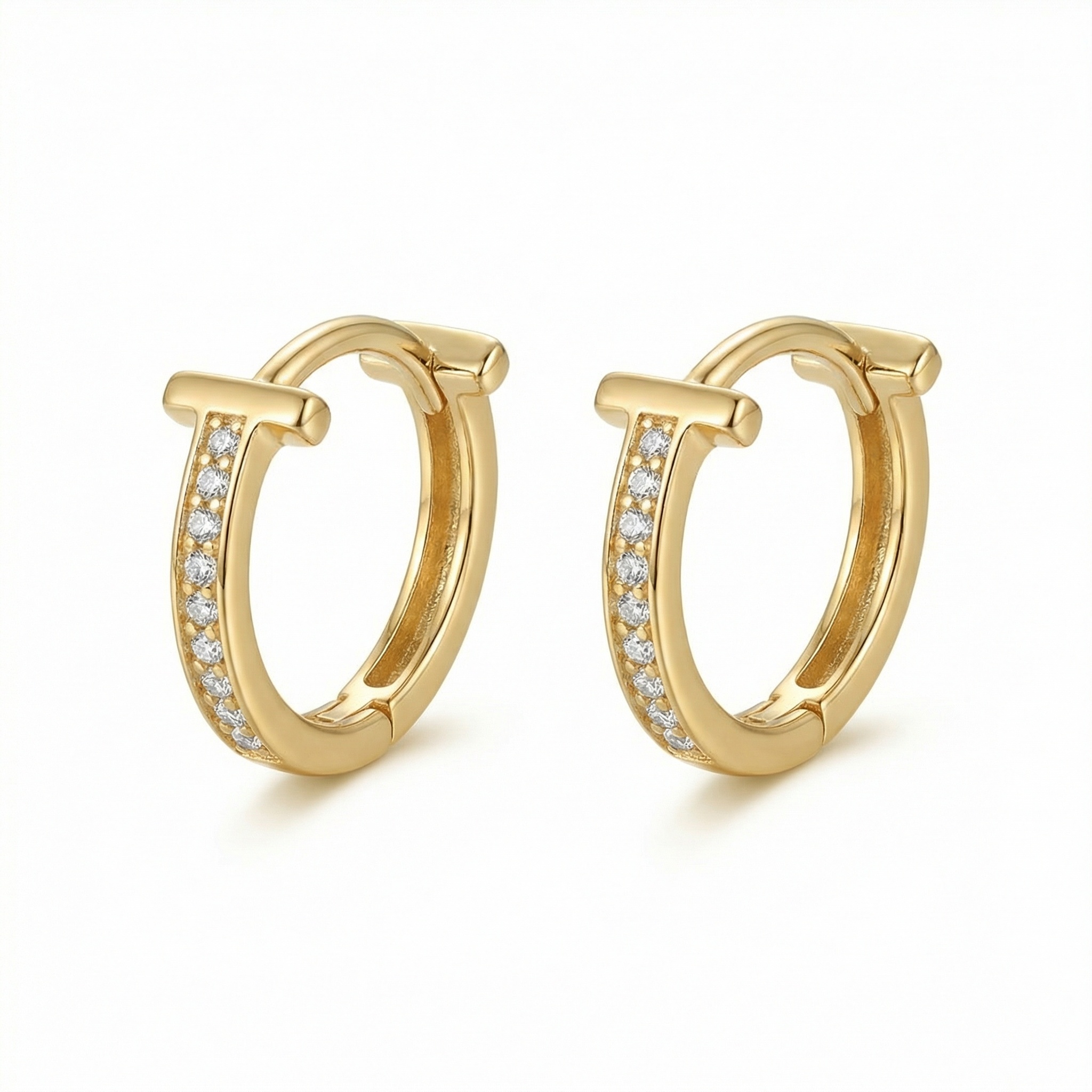 Sterling Silver T-Bar Huggie Hoop Earrings