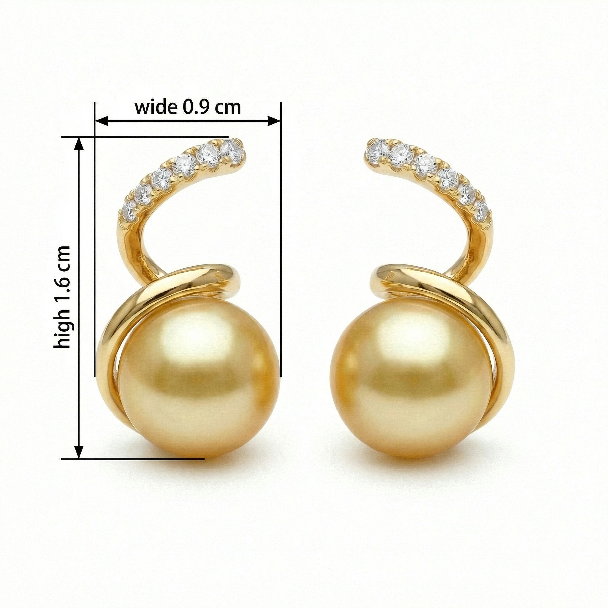 925 Sterling Silver Elegant South Sea Pearl and Diamond Spiral Earrings 