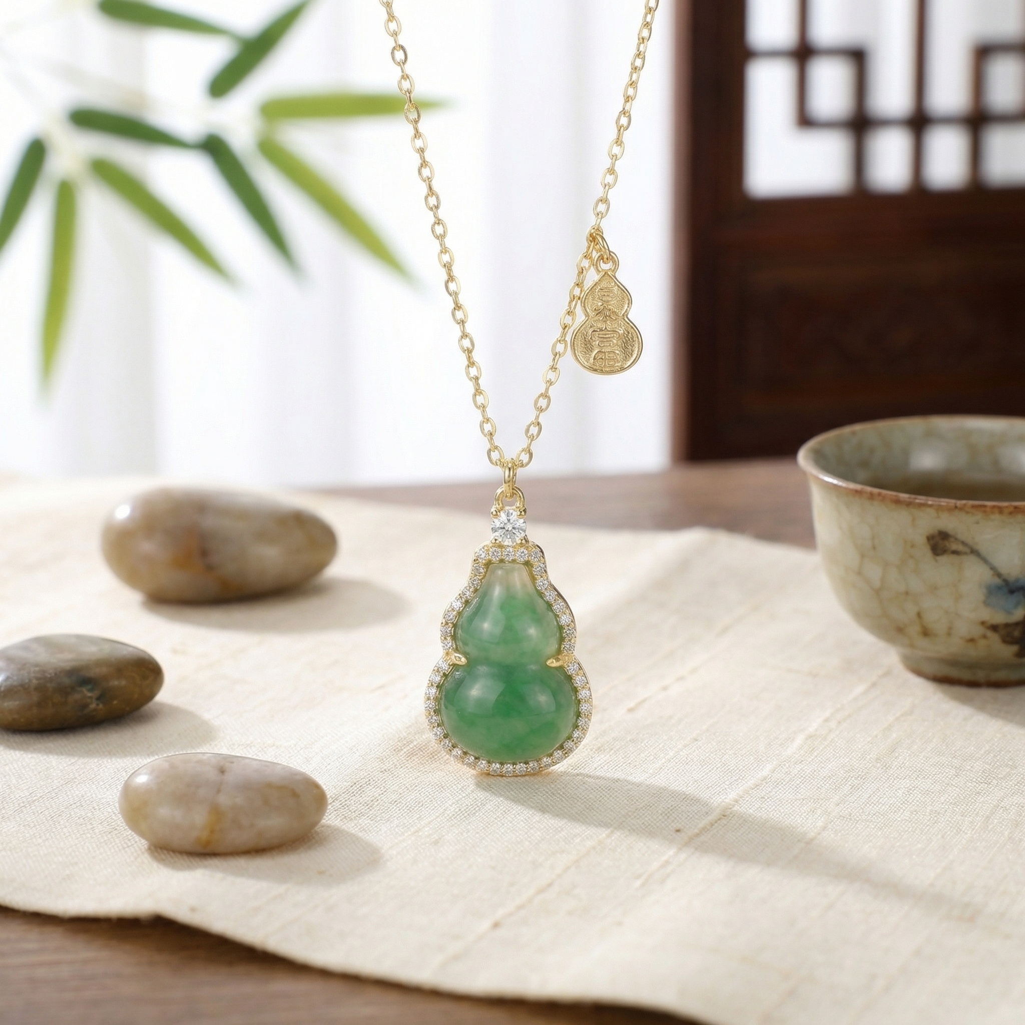Sterling Silver Jadeite Gourd Necklace, picture 3 of 3