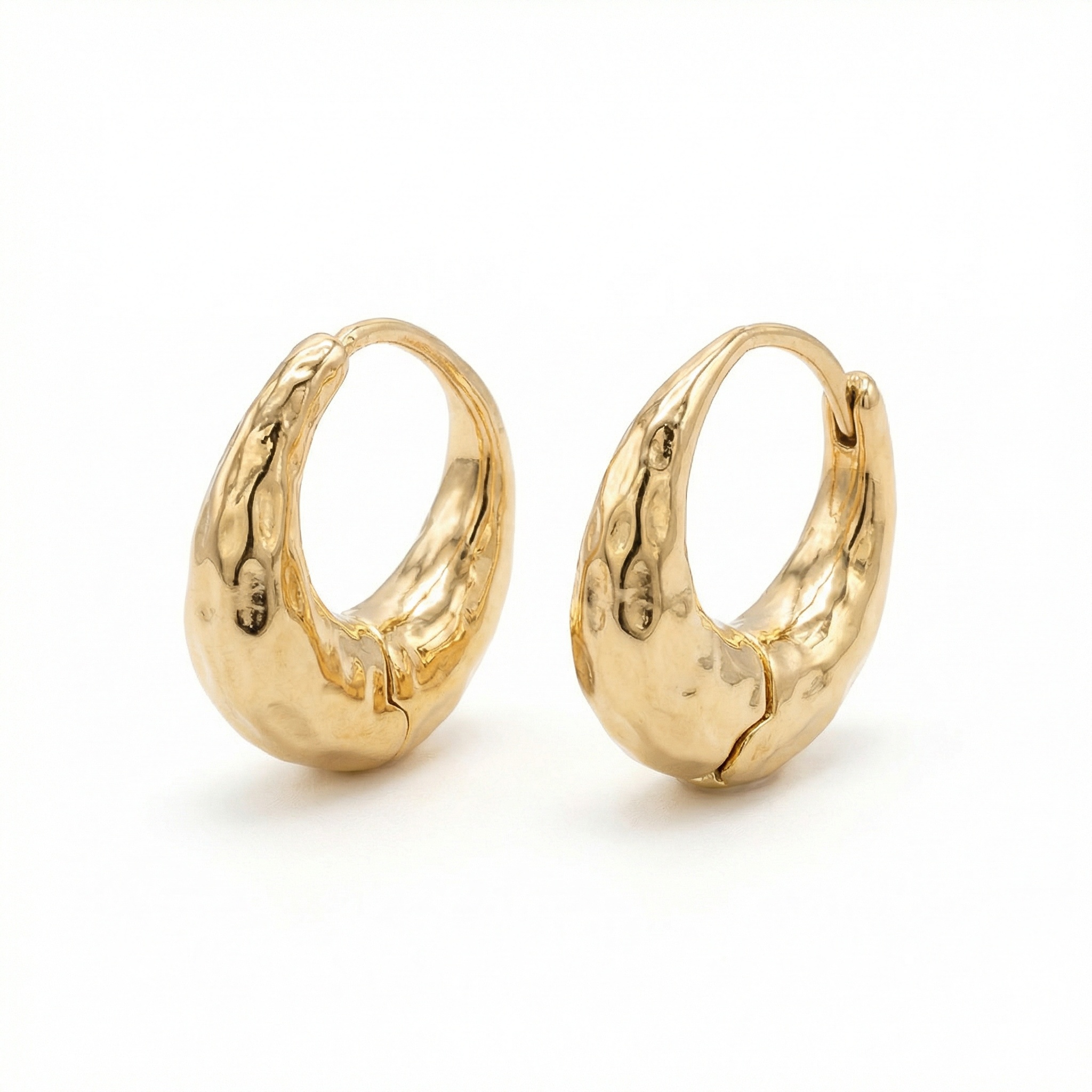 925 Sterling Silver Elegant Textured Hammered Chunky Huggie Hoop Earrings with a Radiant Metallic Sheen  - Image 1