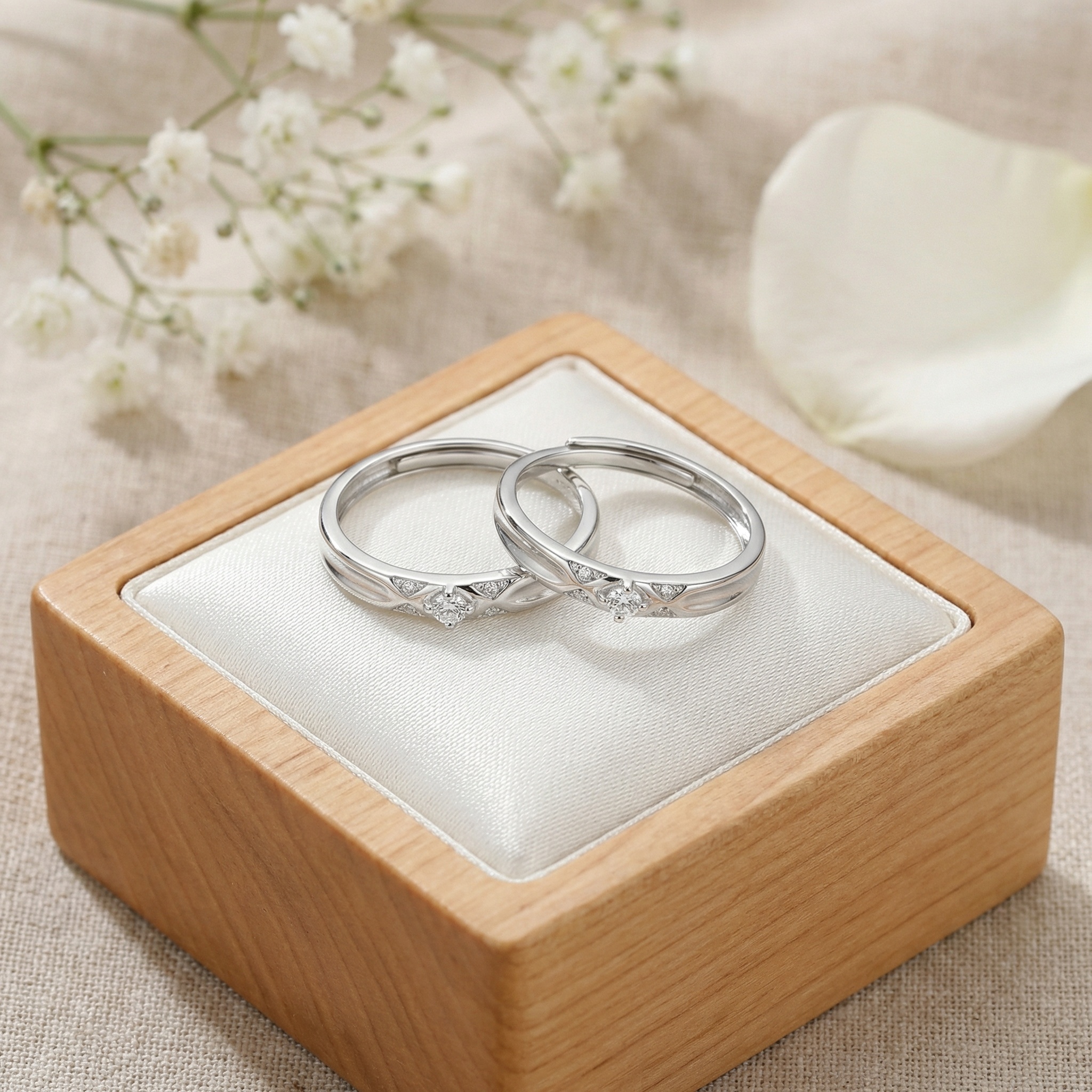 925 Sterling Silver Elegant Silver Couple Rings with Crisscross Diamond Accents