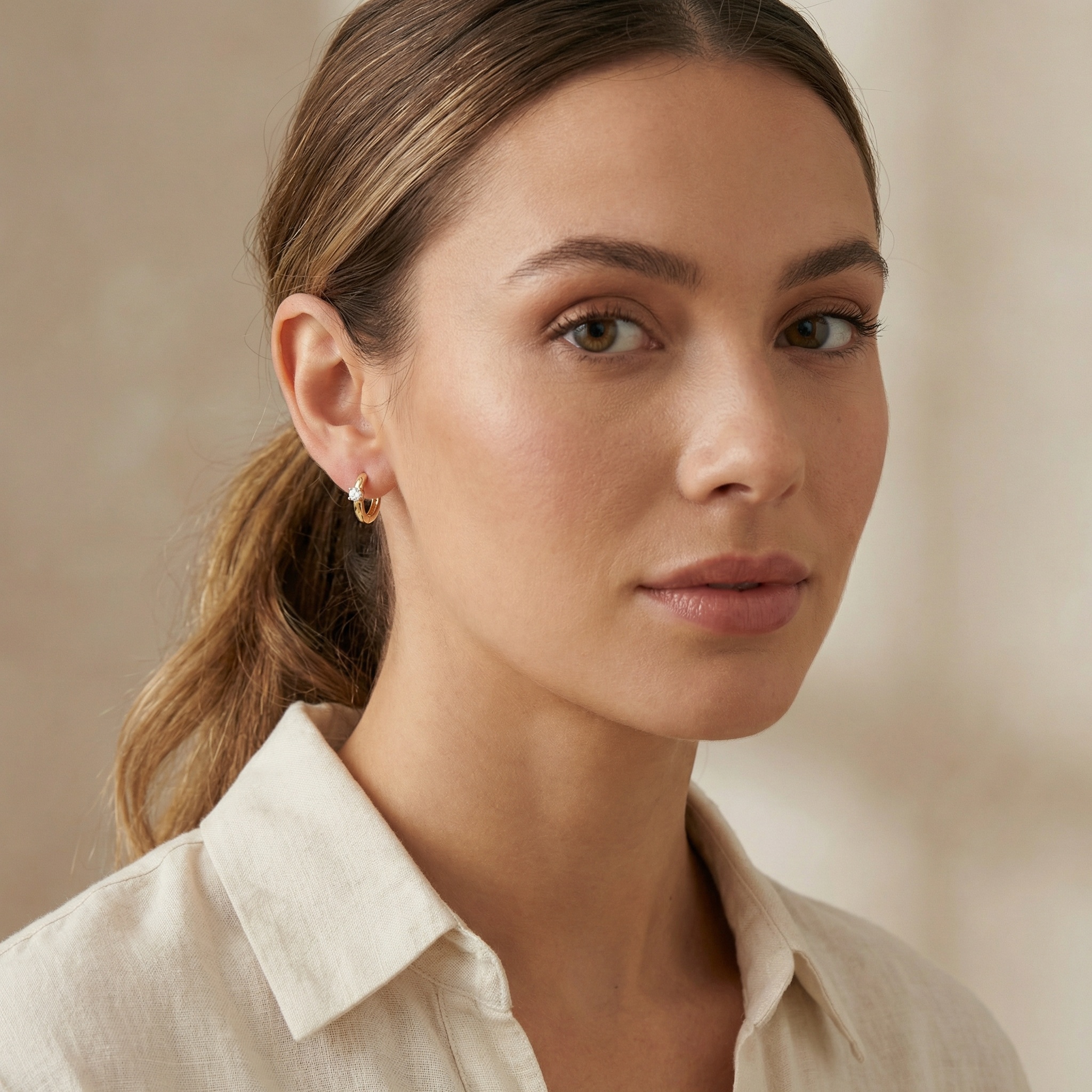 925 Sterling Silver Elegant Sparkling Hoop Earrings with Round Brilliant Cut Cubic Zirconia Stones