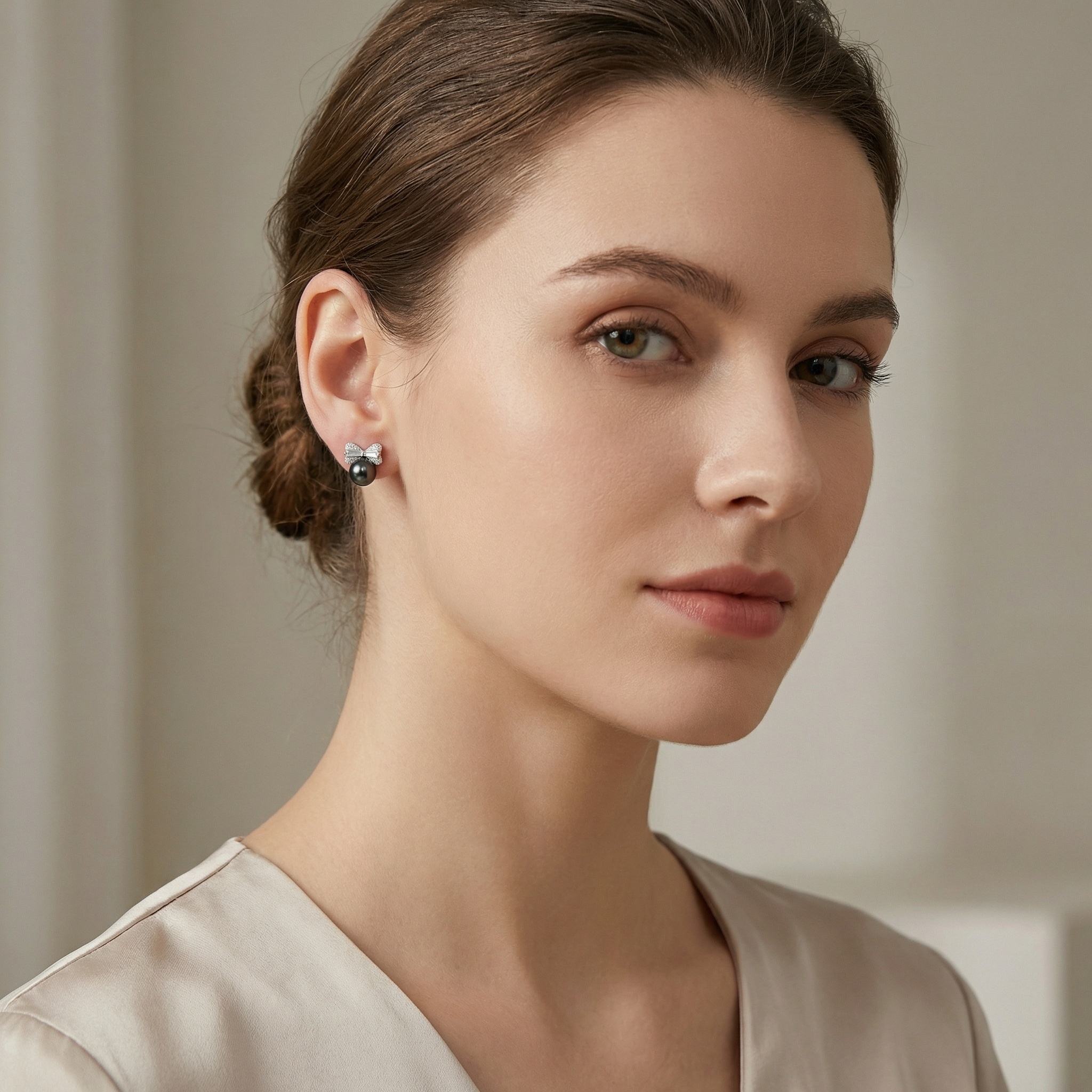 Tahitian Pearl Diamond Stud Earrings, picture 2 of 3