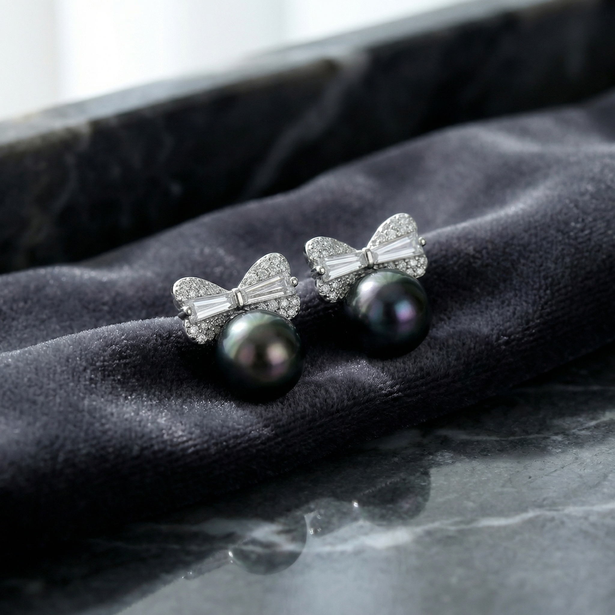 Tahitian Pearl Diamond Stud Earrings, picture 3 of 3