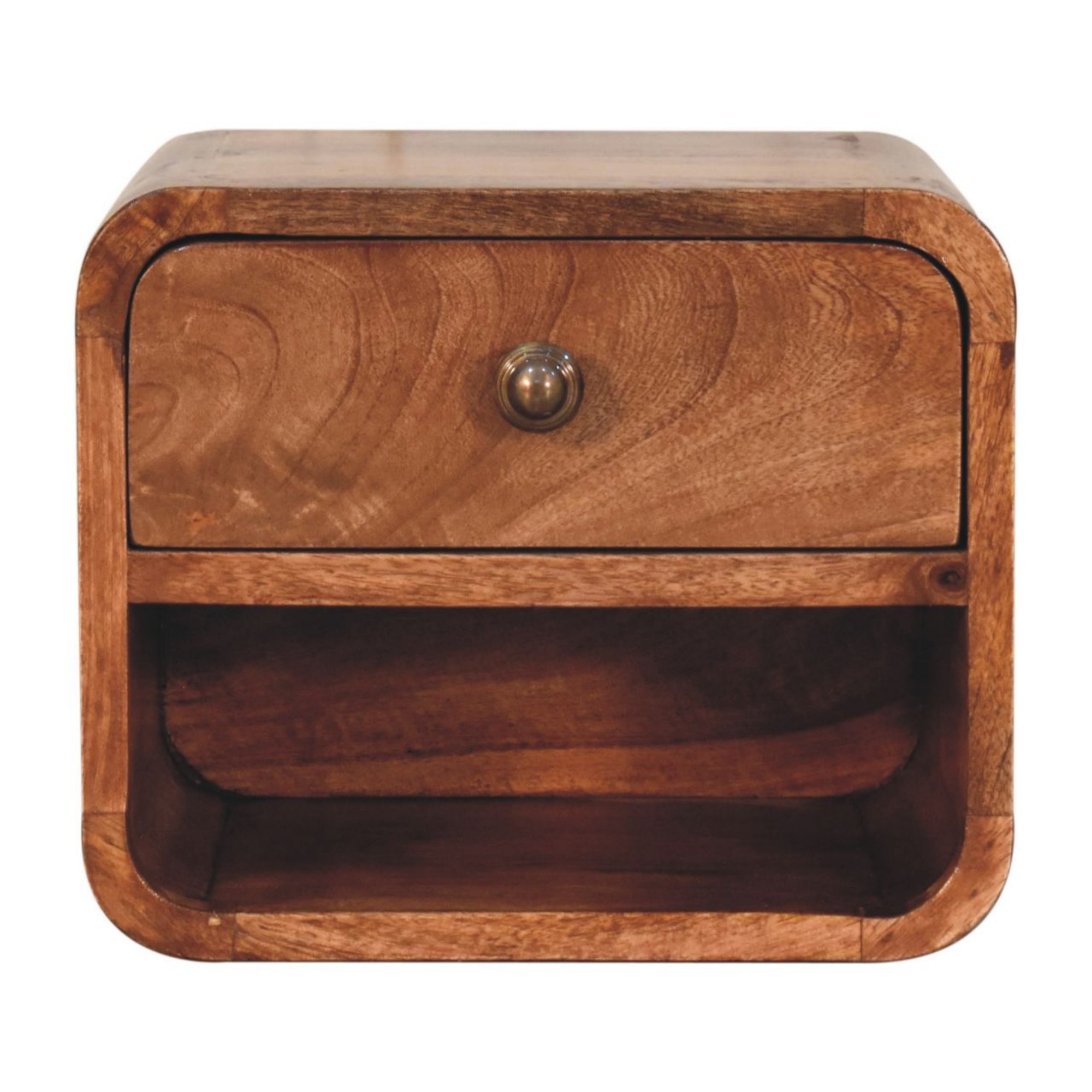 Solid Wood Mini Honey Caramel Wall Mounted Bedside With Open Slot, 1 Drawer — image 3