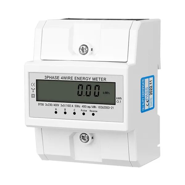Calibrated 3-Phase 4-Wire Electricity Meter, 230/400V 5-100A, For DIN Rail, Germany