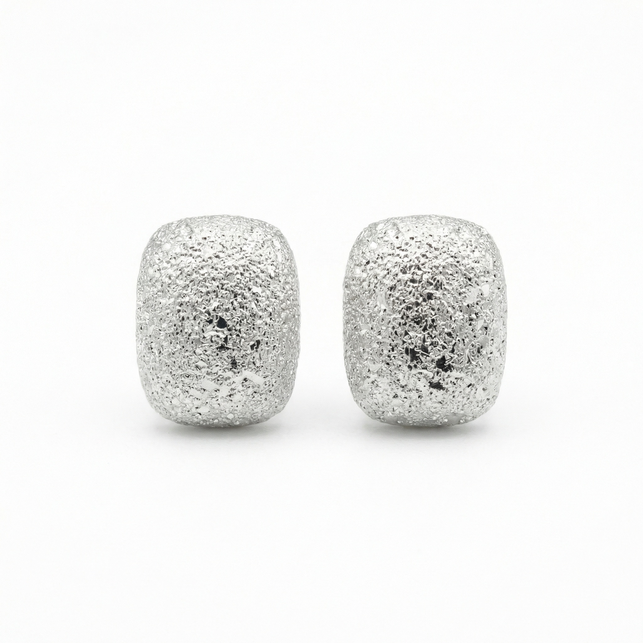 925 Sterling Silver Shimmering Stardust Textured Silver Cushion Stud Earrings