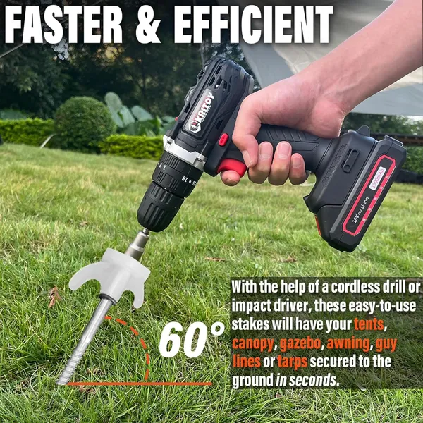 20-Pack Heavy-Duty Screw-In Tent Stakes | Glow-in-the-Dark Heads | Hex Driver & Storage Box Included