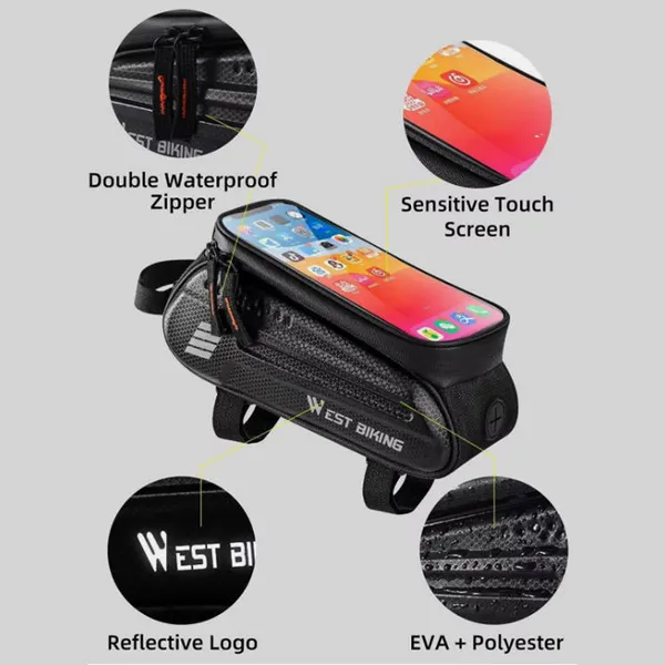 Bicycle Phone Touchscreen Handlebar Bag - 1.5L Large Capacity