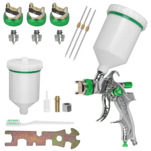 HVLP Pneumatic Spray Gun With 1.4/1.7/2.0mm Nozzles, 600ml Cup, Air Pressure Gauge & Filter System - Low Air Pressure High Atomization Sprayer For Automotive, DIY, Furniture