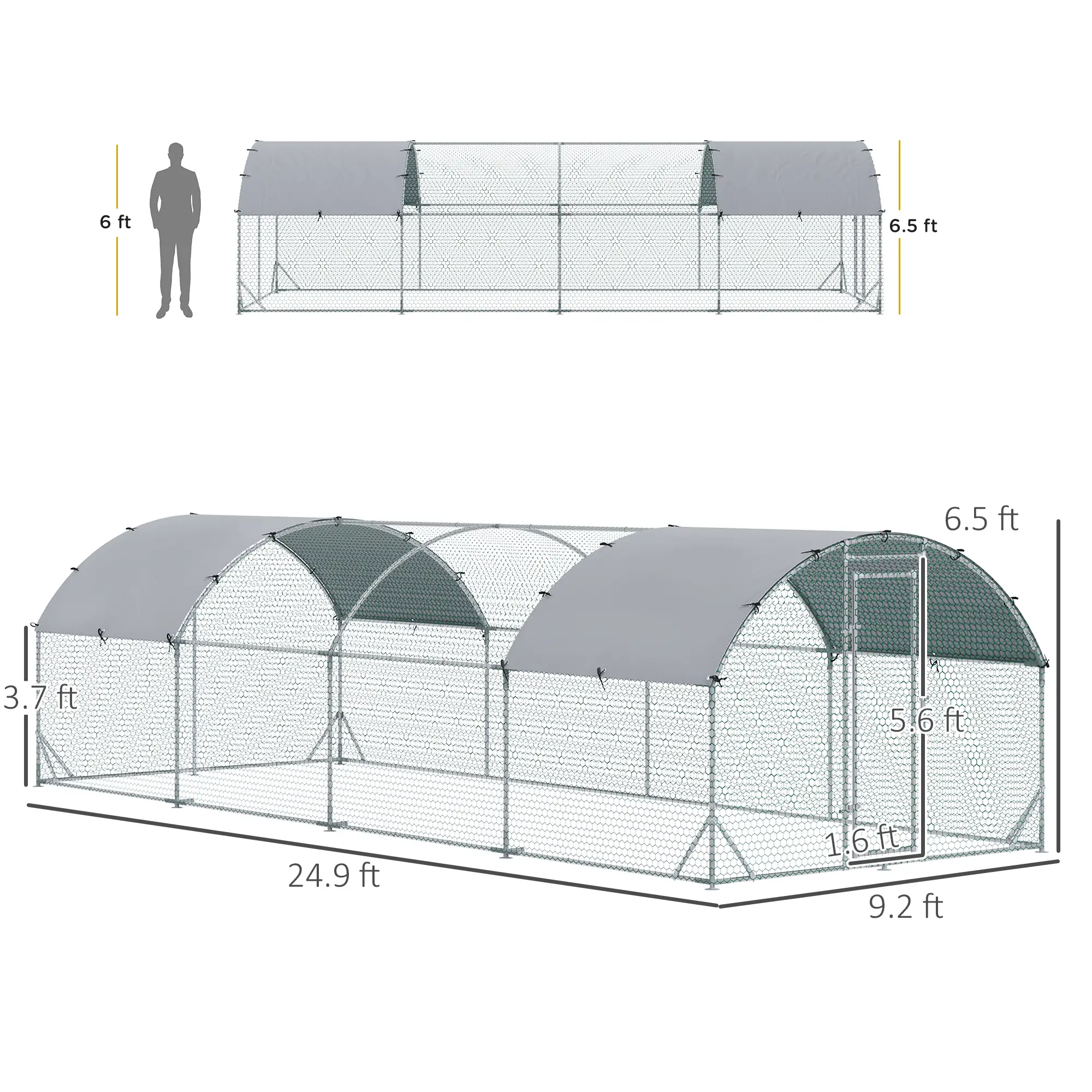 9.2'W X 24.9'D X 6.5'H Chicken Coop Large Metal Chicken Coop  For Yard, Outdoor, Duck, Rabbit