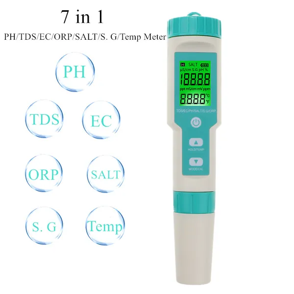 7 In 1 PH/TDS/EC/ORP/Salinity/S.G/Temperature Meter C-600 Water Quality Tester For Drinking Water, Aquariums