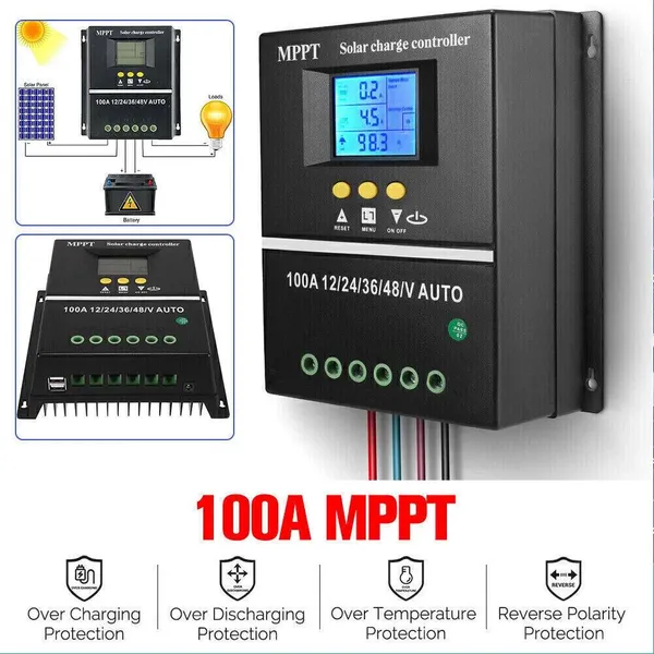 100A MPPT Dual USB Solar Charge Controller 12V 24V 36V 48V Solar Panel Lead Acid Lithium Battery Regulator Stabilizer Charger