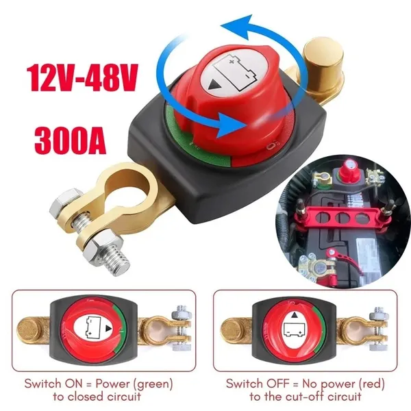 300A 12V-48V Battery Isolator Switch, Main Power Cut-Off For Car, Boat, RV, Truck
