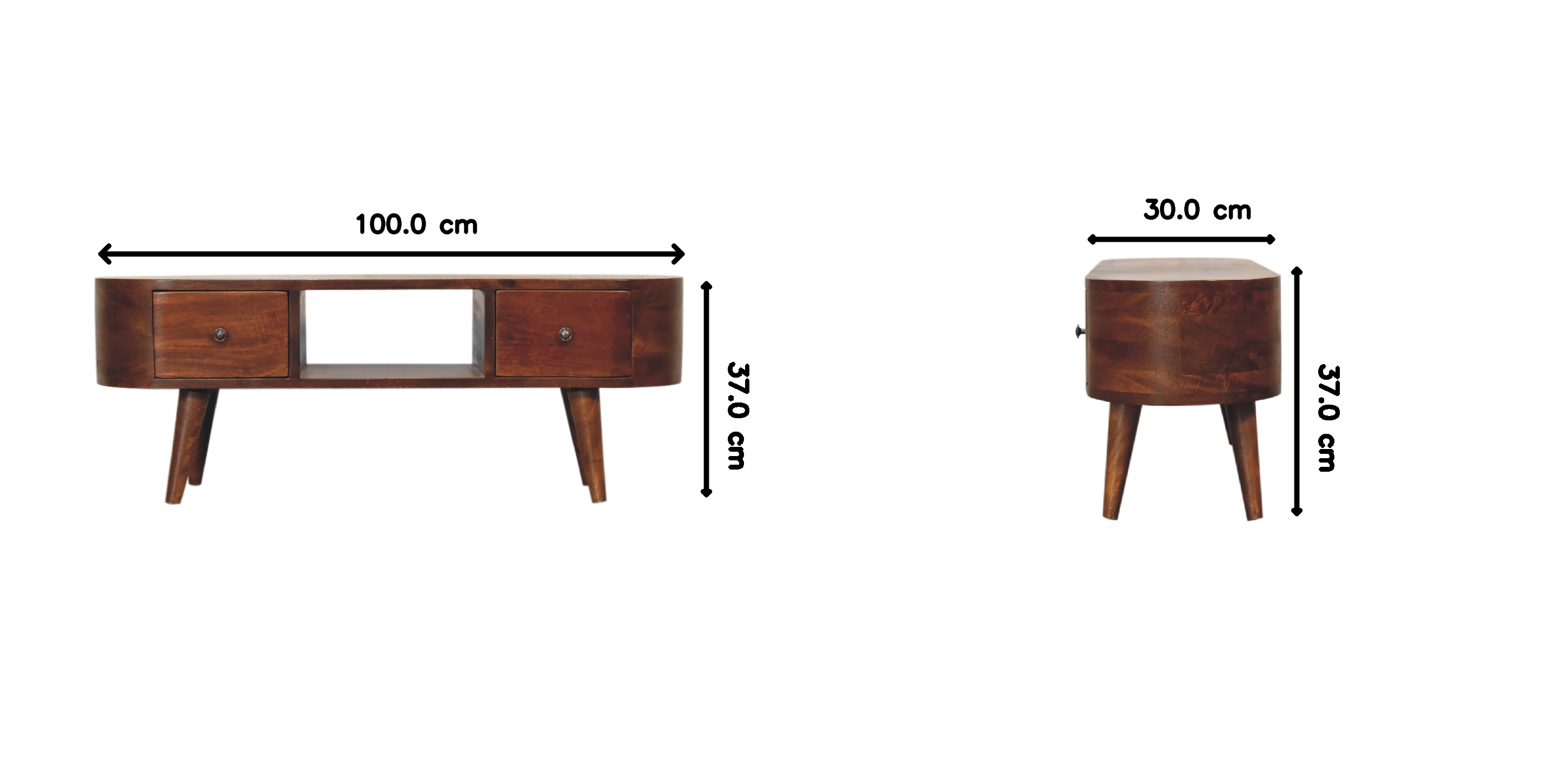 Solid Wood Chestnut Round Open Media Unit, 2 Drawers, 1 Slot, Dark Brown — image 3