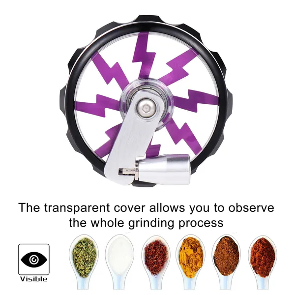 PURPLE 63MM CNC Lightning Fast Manual Herb Grinder - Premium Metal Spice Crusher With Pollen Catcher