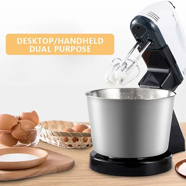 Automatic Electric Hand Mixer With Stand And Bowl - Household Multi-Purpose Dough Kneader And Egg Beater For Baking, Whipping, And Cooking