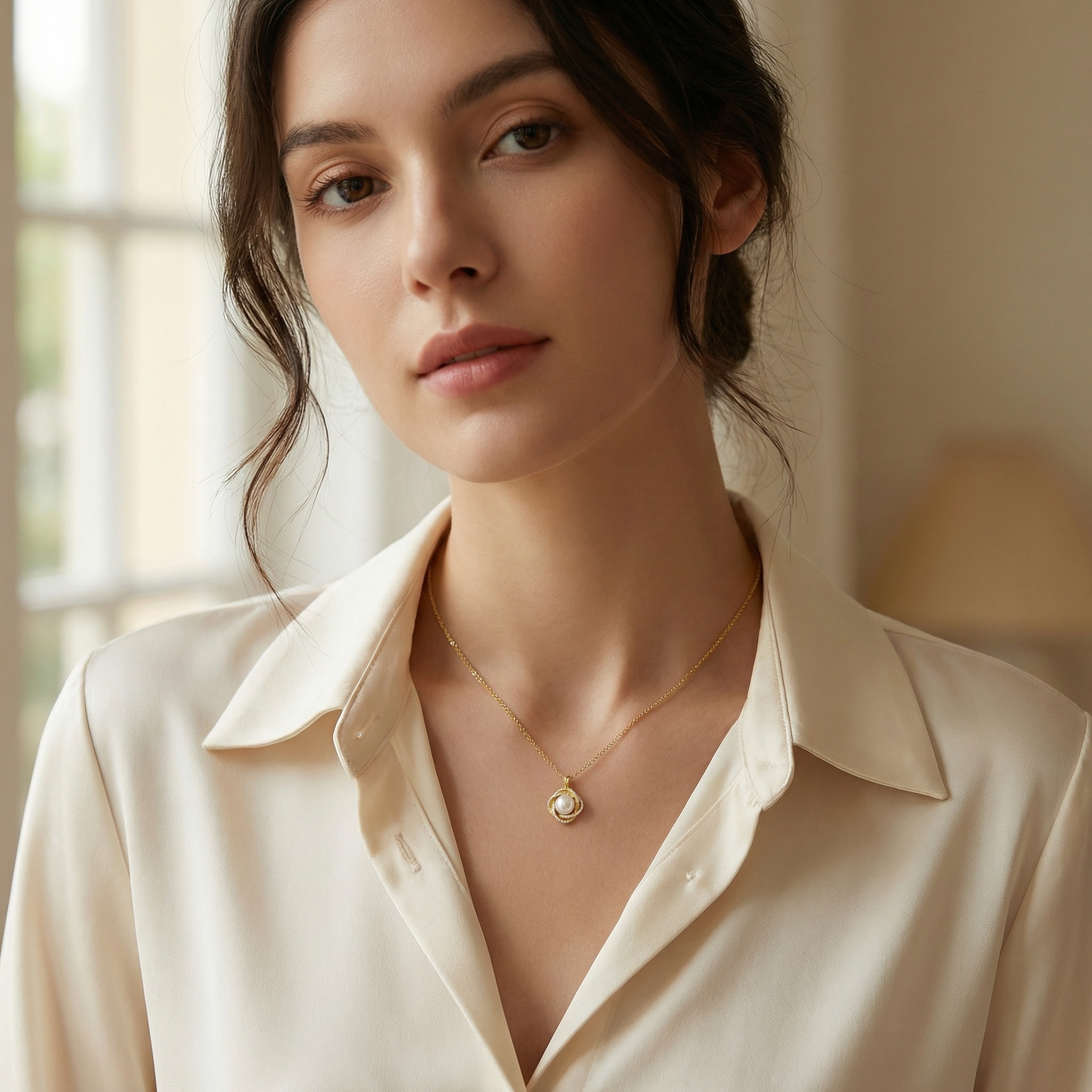 925 Sterling Silver Elegant Freshwater Pearl Pendant Featuring a Glistening Intertwined Swirl Frame 