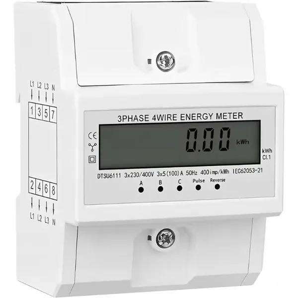 Calibrated 3-Phase 4-Wire Electricity Meter, 230/400V 5-100A, For DIN Rail, Germany