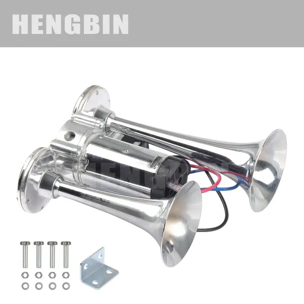 600dB Train Air Horn, Dual Trumpet Loud Fanfare Horn For Car, Truck, Boat, 12V