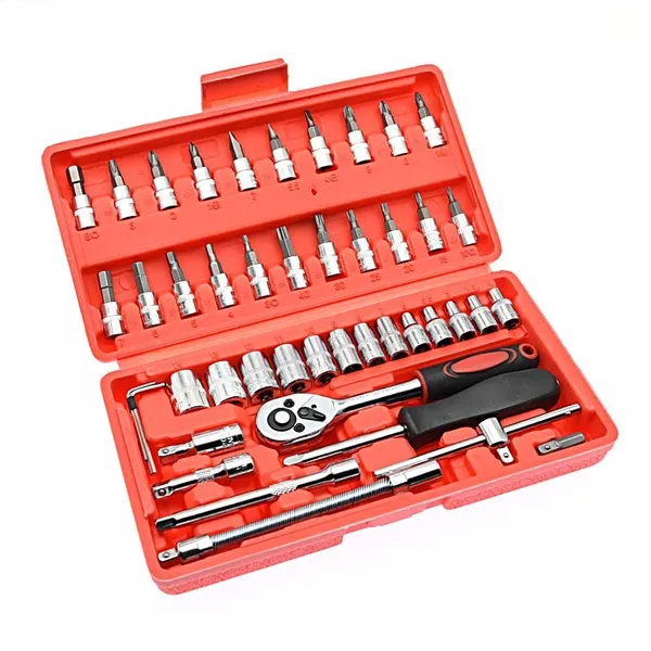 46-Piece 1/4" Drive Socket Set With Ratchet Wrench & Screwdriver Bits, 3-Pack Promotional Value, All-Purpose Hand Tool Kit For Automotive & Home Repair