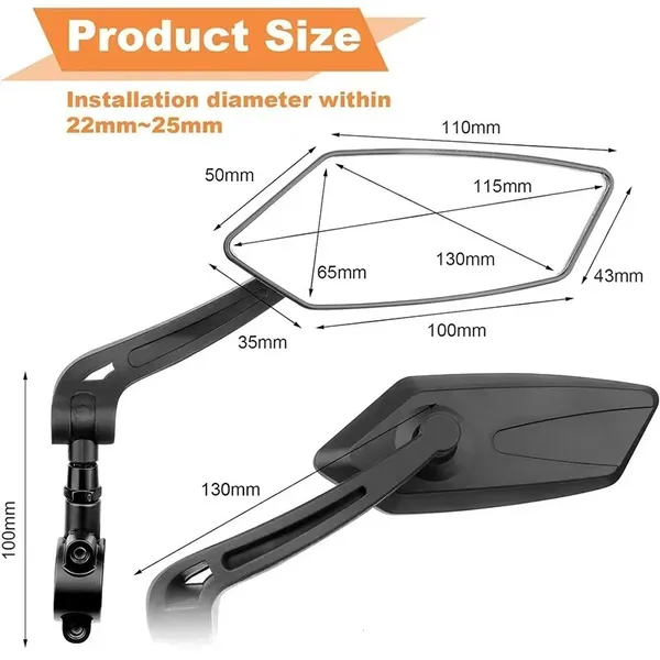 Bicycle Rearview Mirror - Adjustable 360° Rotation : You Can Freely Adjust Up, Down, Left, Or Right To Achieve A Satisfactory Viewing Angle, Enabling You To Fully Grasp