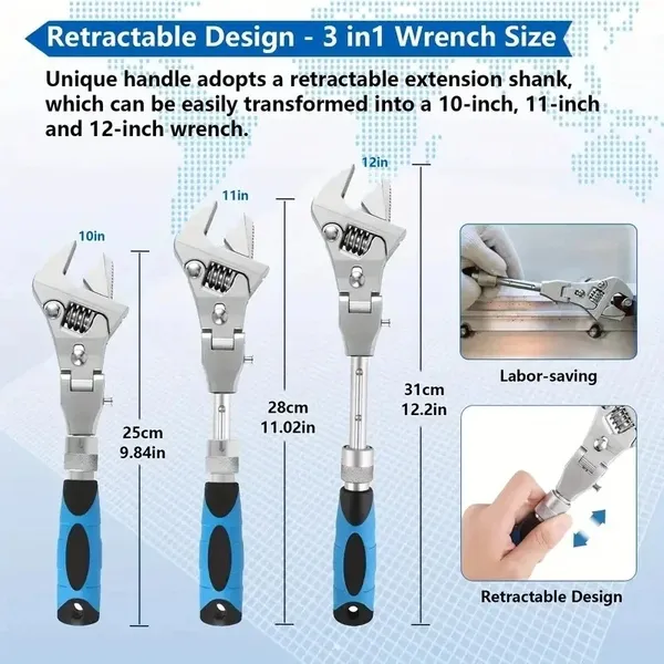 5-in-1 10'' Adjustable Ratchet Wrench With 180° Foldable Head - Dual Torque And Pipe Tool, No Assembly Required