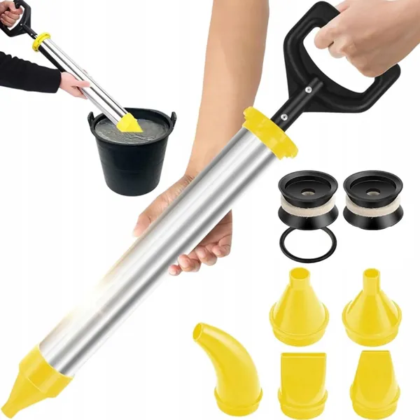 Heavy-Duty Stainless Steel Cement Caulking Gun With Pump System & 5 Nozzles - Heavy-Duty Mortar Sprayer Applicator For Grouting, /Stone/Concrete Repair, DIY & (Compatible With Cement, Plaster, Epoxy)