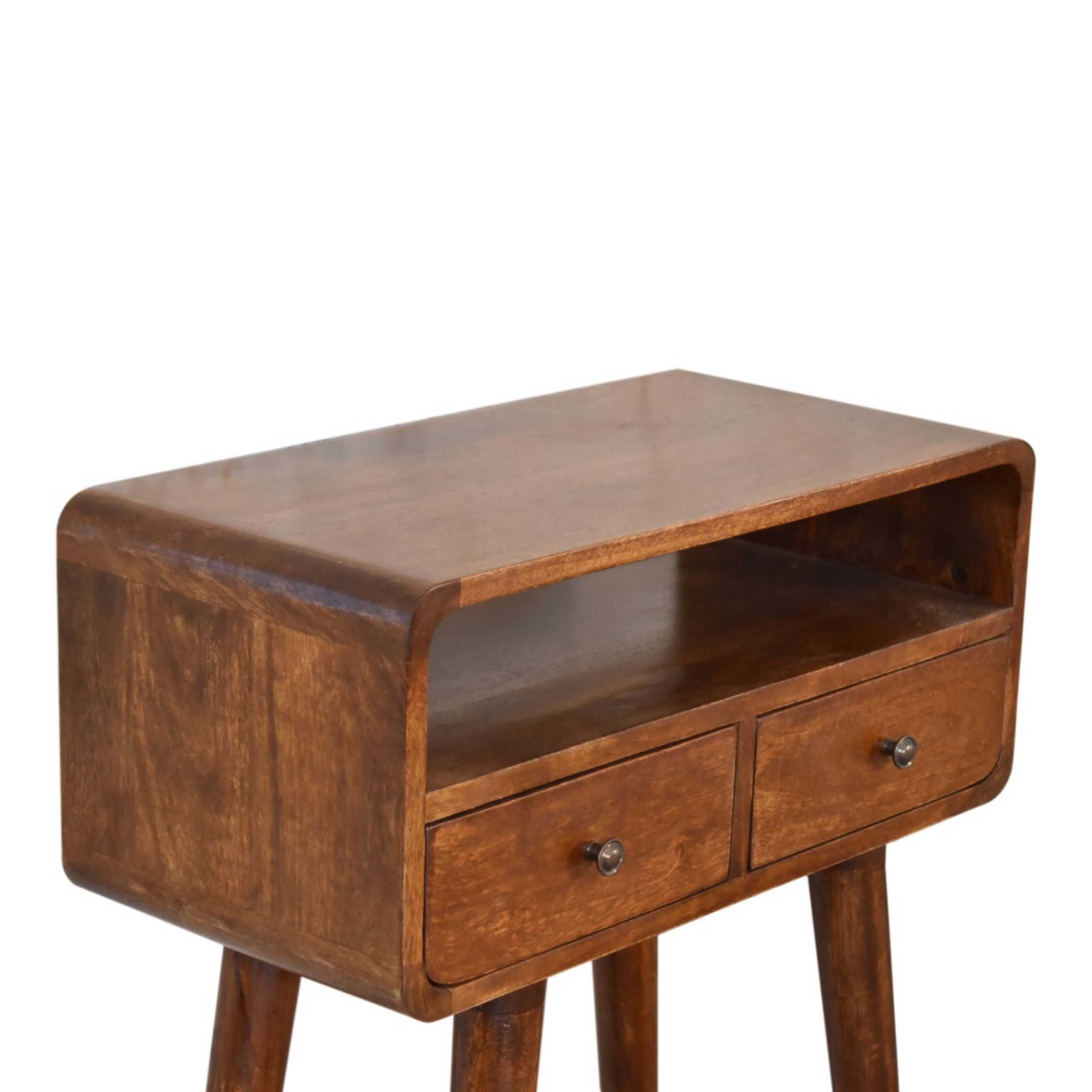 Solid Wood Mini Chestnut Console Table, 2 Drawers And Open Slot, Dark Brown — image 3