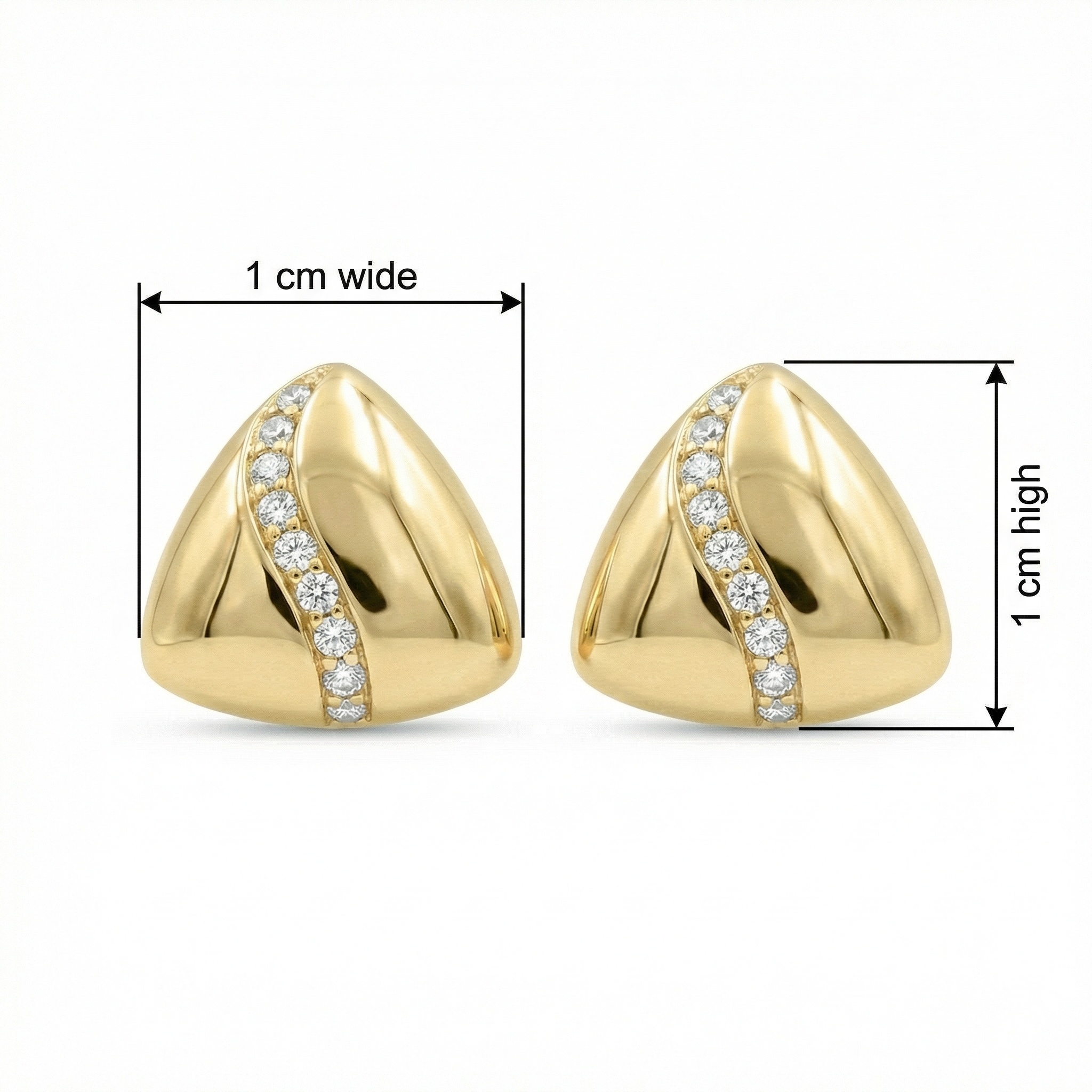 925 Sterling Silver Elegant Metallic Triangle Stud Earrings with a Curved Glistening Stone Inset 