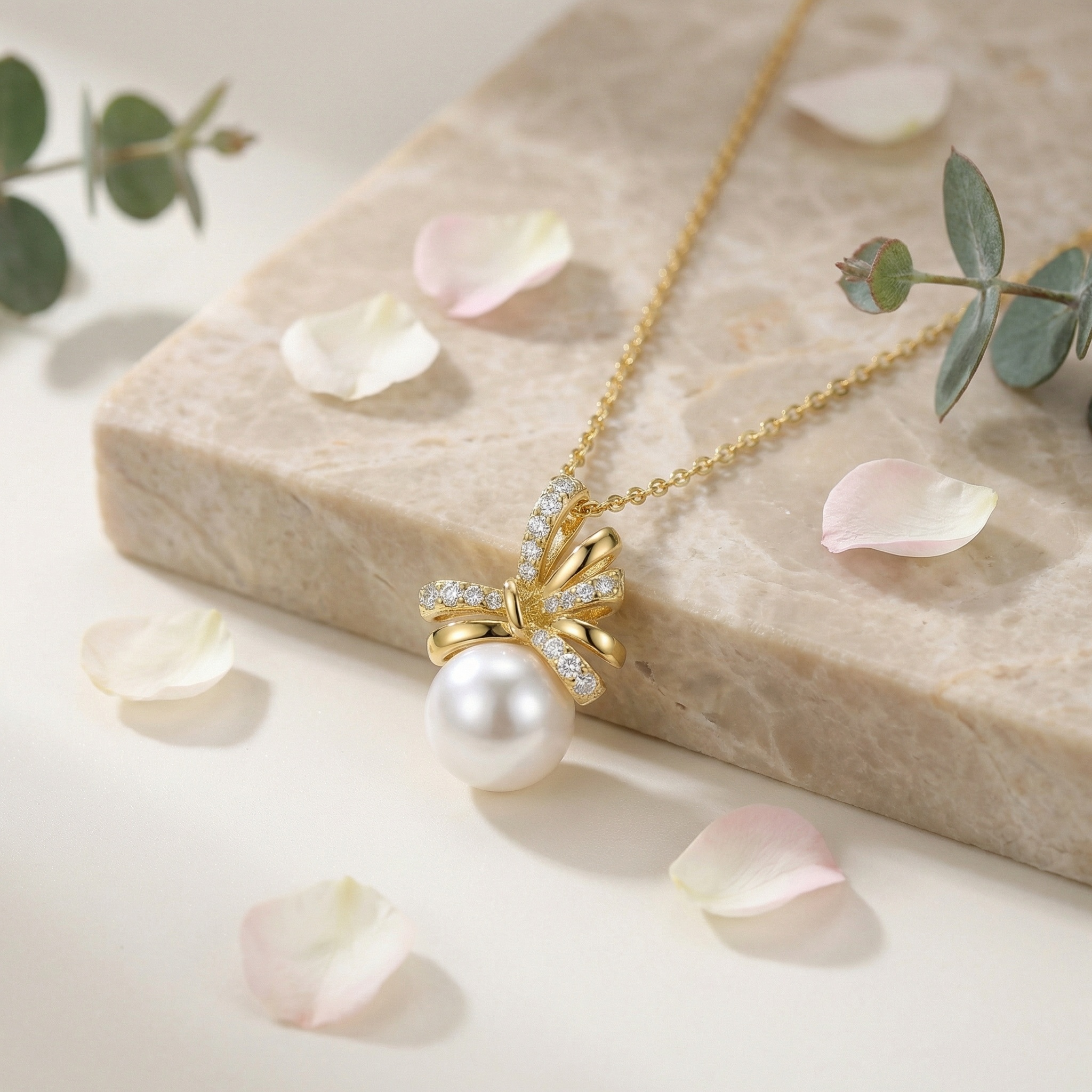 Sterling Silver Pearl Ribbon Pendant Necklace, picture 3 of 4