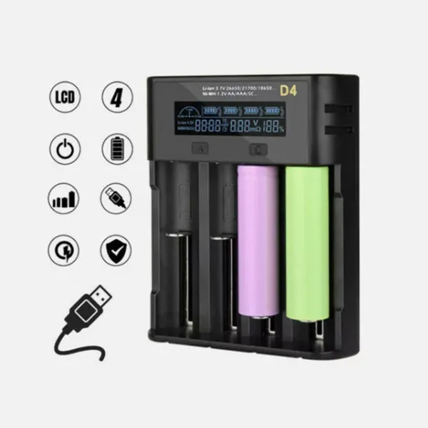 YONII 4-Slot USB LCD Smart Battery Charger For NiMH Li-ion SC/F6 AA AAA Batteries, 2025