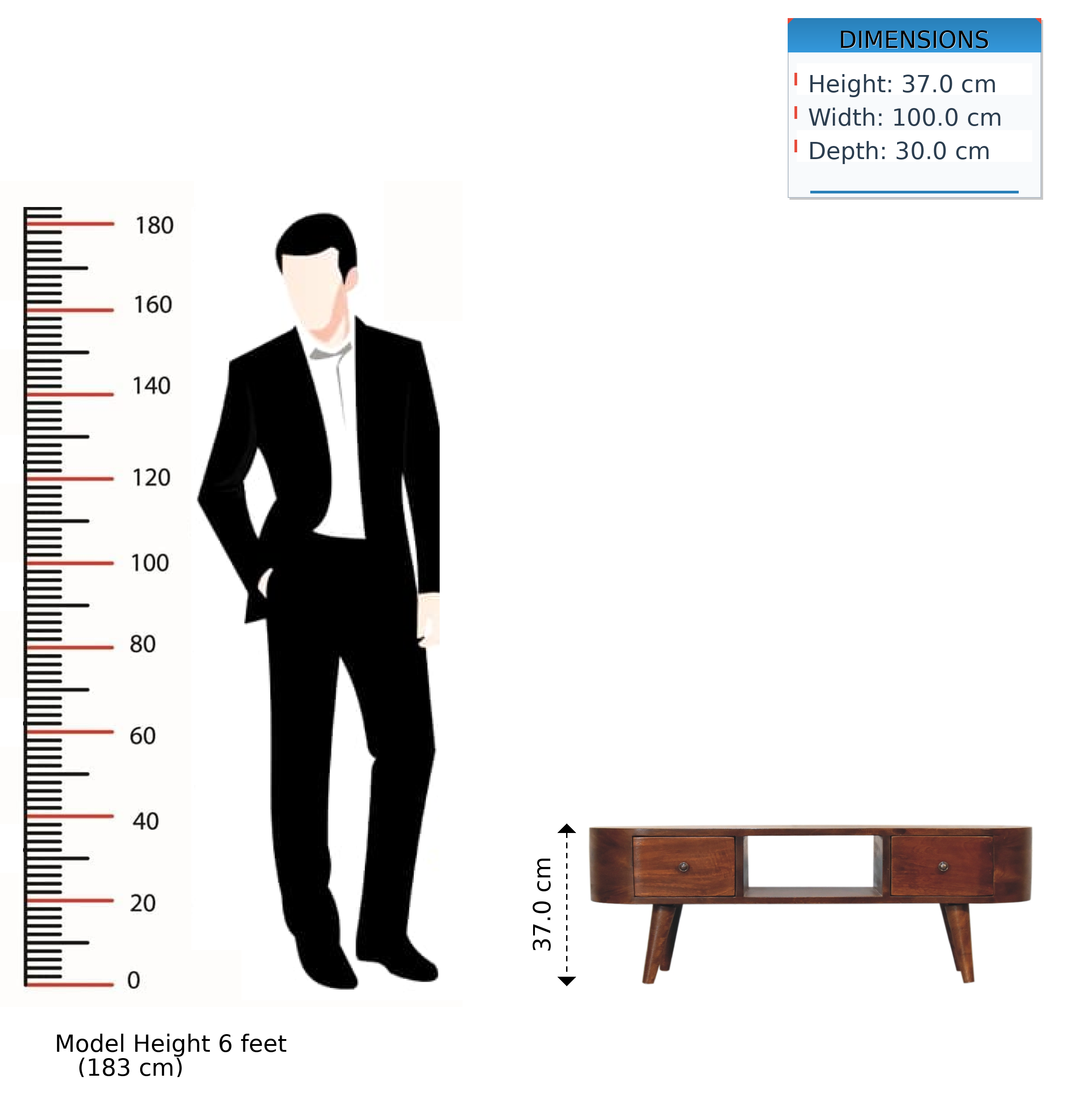 Solid Wood Chestnut Round Open Media Unit, 2 Drawers, 1 Slot, Dark Brown — image 4