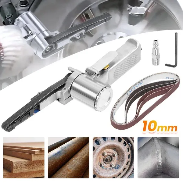 10mm Pneumatic Belt Sander, Lightweight Handheld Air Powered Grinder Polisher With 5 Sanding Belts