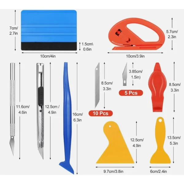 Pro Applicator Tool Kit Window Tint Film Car Wrapping Tools Includes Felt Squeegees, Plastic Scraper, Wrap Knife And Blades, Magnetic Holders, Full Installation Tools Window Tint Kit Tool Kit