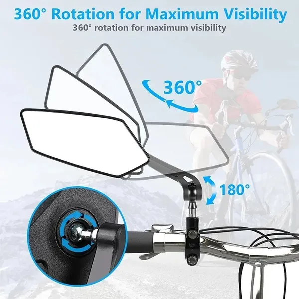 Bicycle Rearview Mirror - Adjustable 360° Rotation : You Can Freely Adjust Up, Down, Left, Or Right To Achieve A Satisfactory Viewing Angle, Enabling You To Fully Grasp