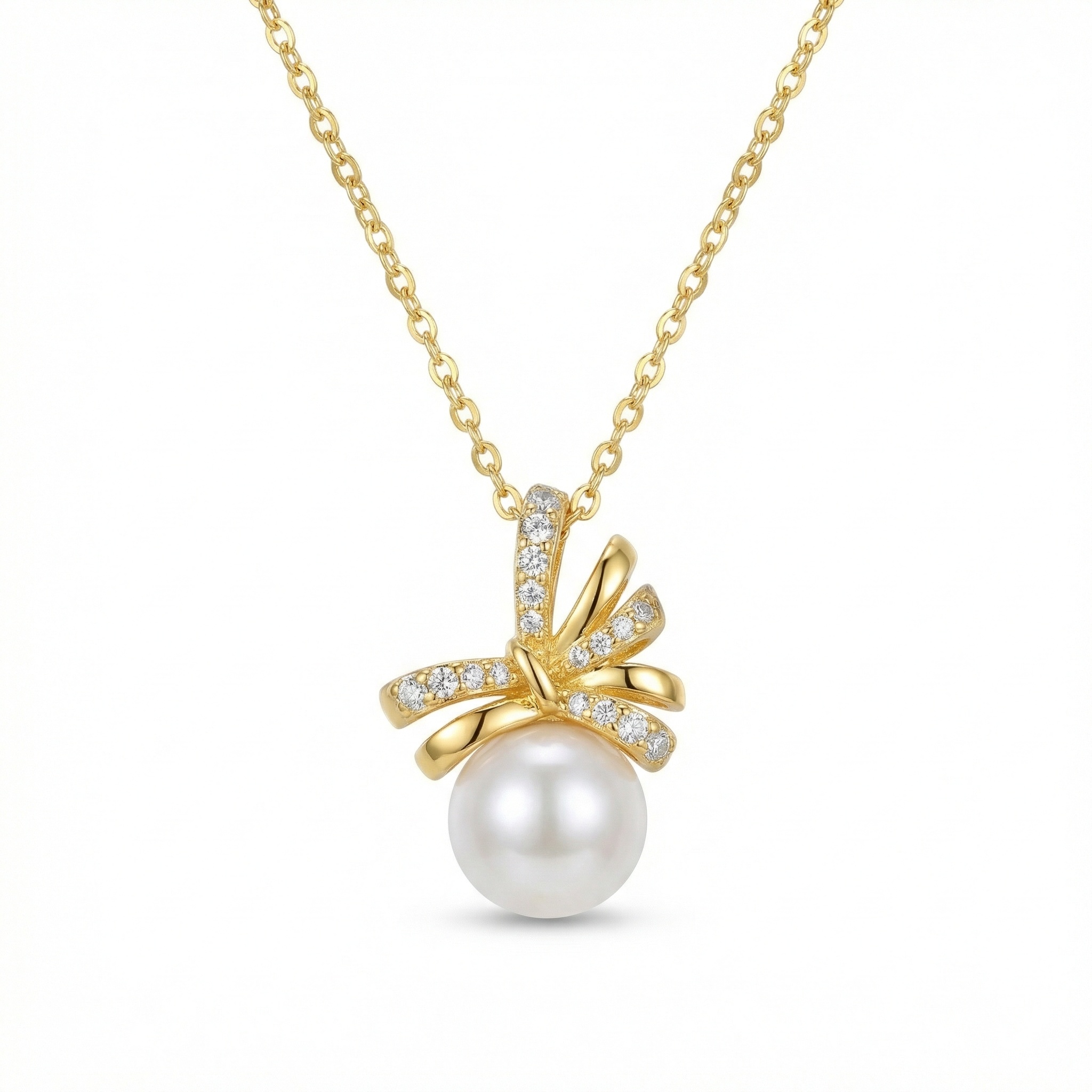 Sterling Silver Pearl Ribbon Pendant Necklace