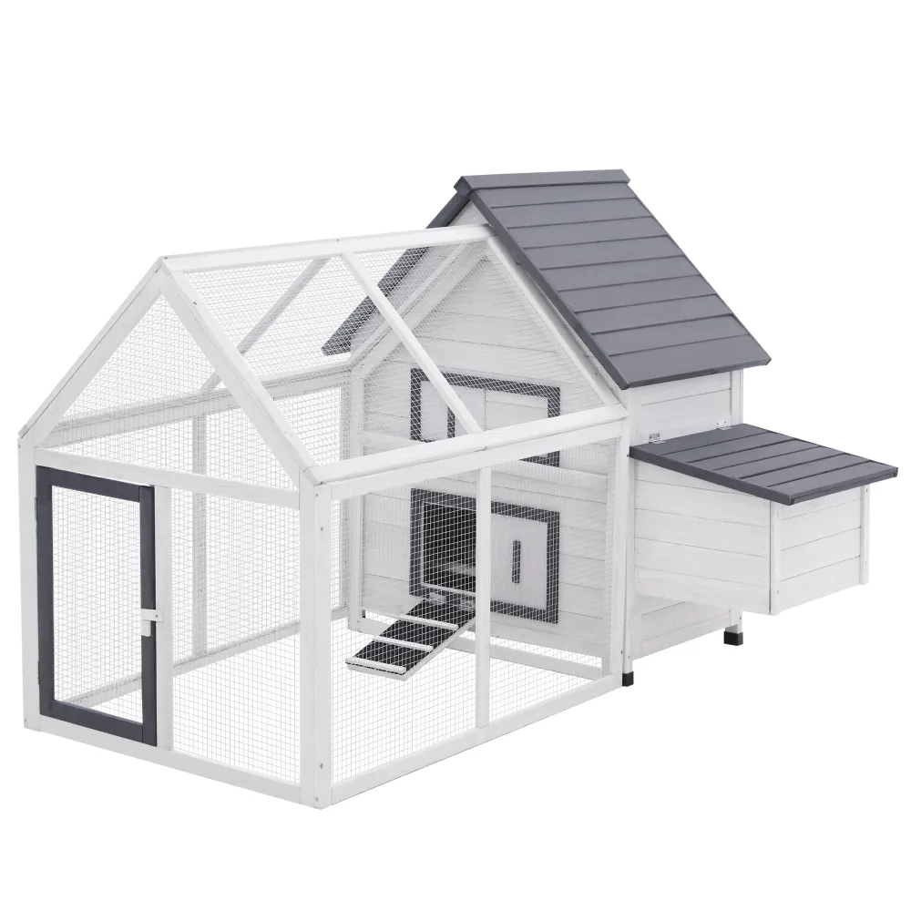 65 Chicken Coop Wooden With Detachable Run, Outdoor Chicken House Poultry Cage Hen With Nesting Box, Removable Tray, Roosting Bars, Ramp, For Garden
