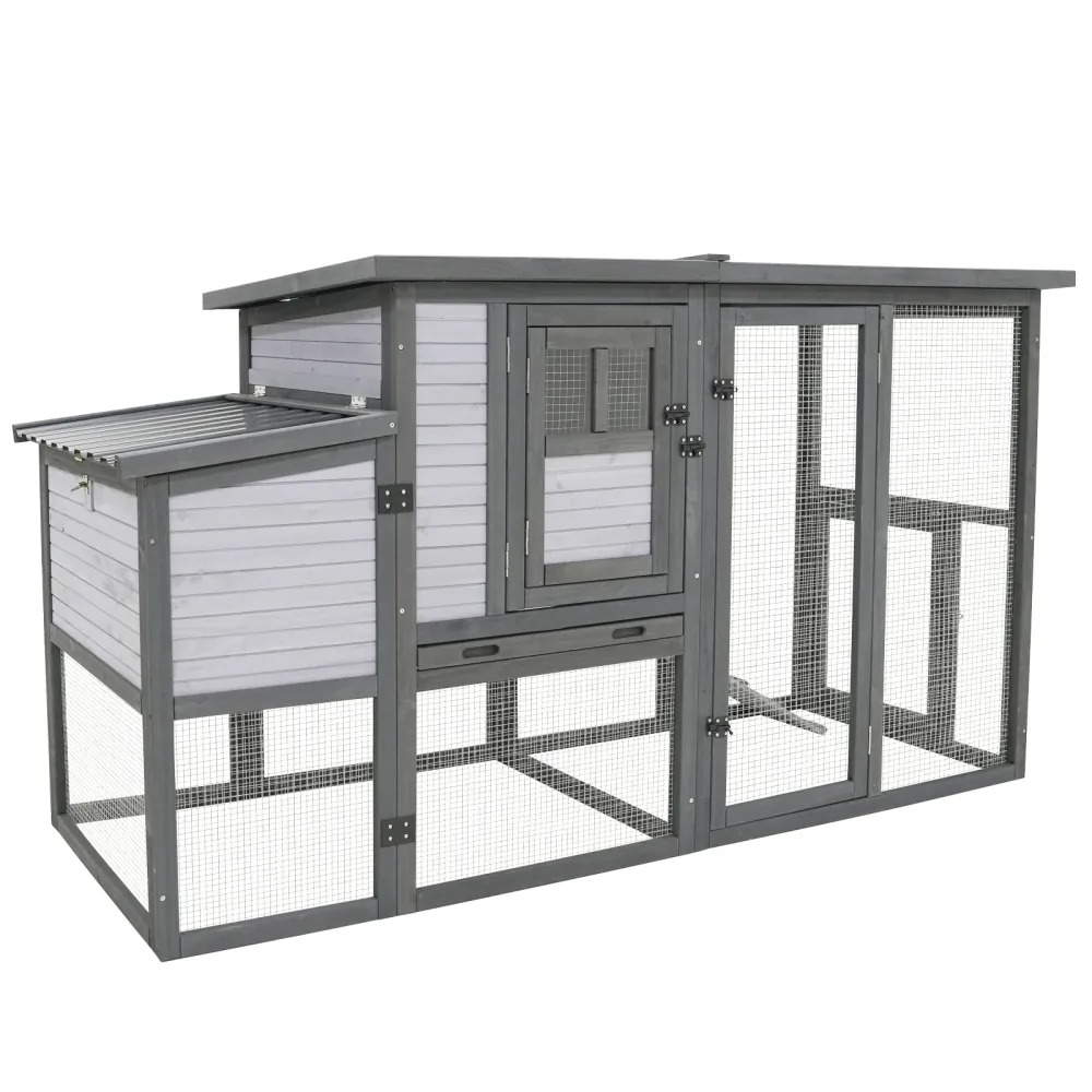 79Large Chicken Coop With Upgraded Perches, Wooden Outdoor Chicken Cage With Large Nesting Box, Weatherproof Open Asphalt Roof &Removable Bottom, Duck House, Rabbit Hutch